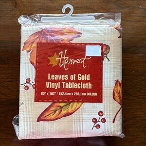 Harvest Autumn Leaves Vinyl Fall Tablecloth Thanksgiving Table Cover Oval 60x102